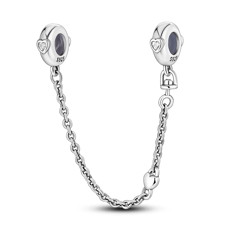 Trendy 925 Sterling Silver Heart Safety Chain Charms Bead Fit Original Bracelet DIY Women Party Jewelry Gift