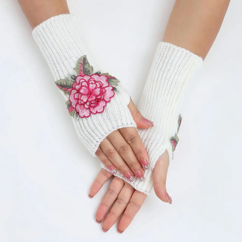 For For MREALCRESS Women Fingerless Gloves Winter Knitted Warm Arm Sleeves Soft Floral Crochet Hand Warmer Stylish Wrist Cover