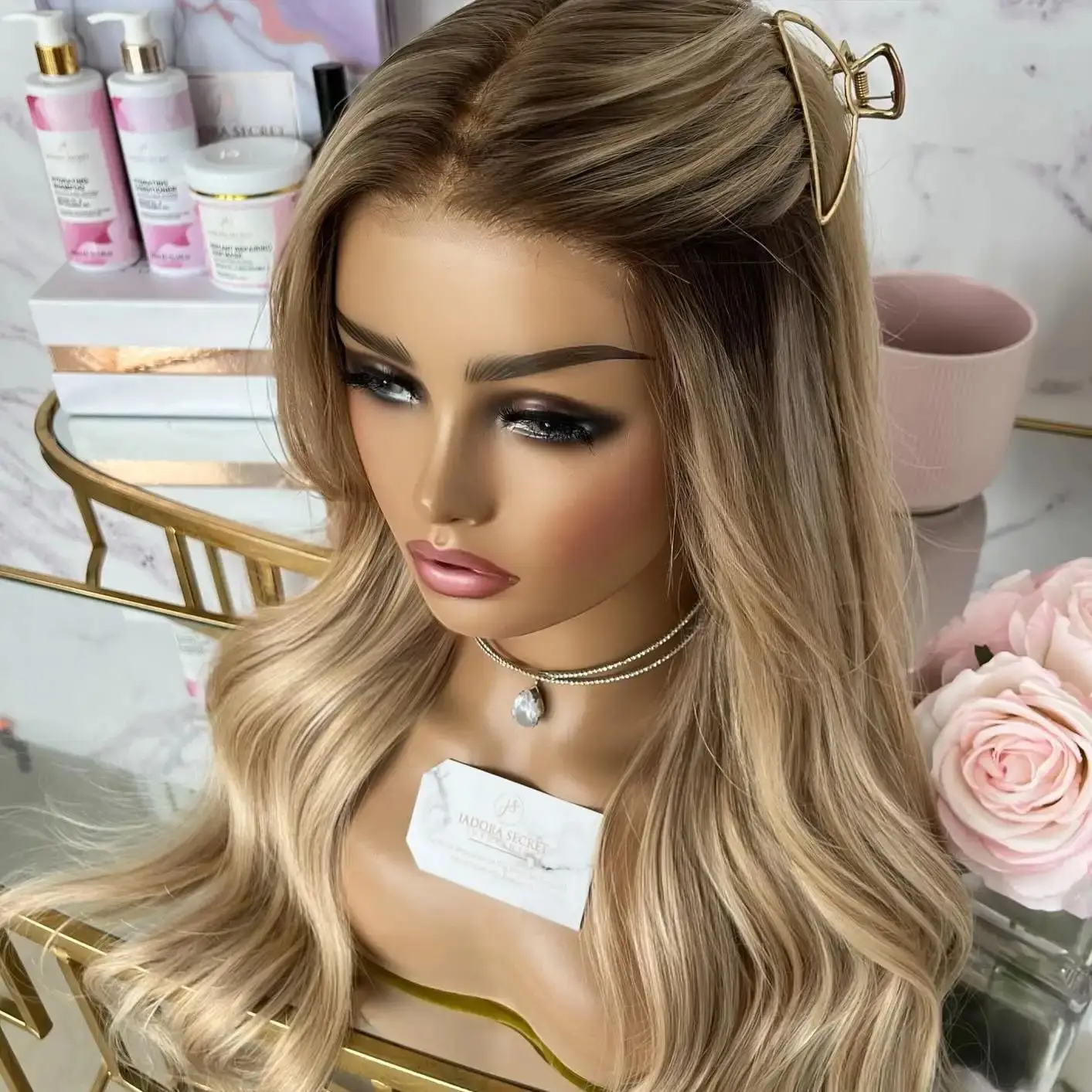 

Body Wave Wig Ombre Light Honey Blonde Synthetic Lace Front Wig Female Daliy Cosplay Use Heat Resistant Fiber Hair Extensions