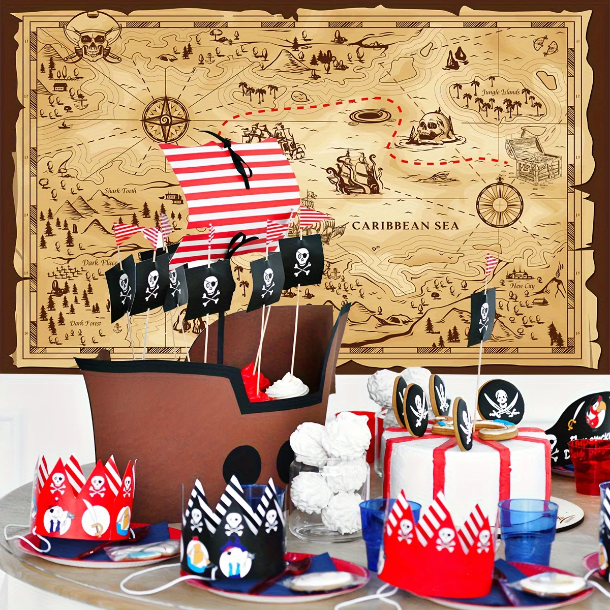 1. PC pirate treasure map background - Happy birthday banner background - Island treasure map backgroundXY