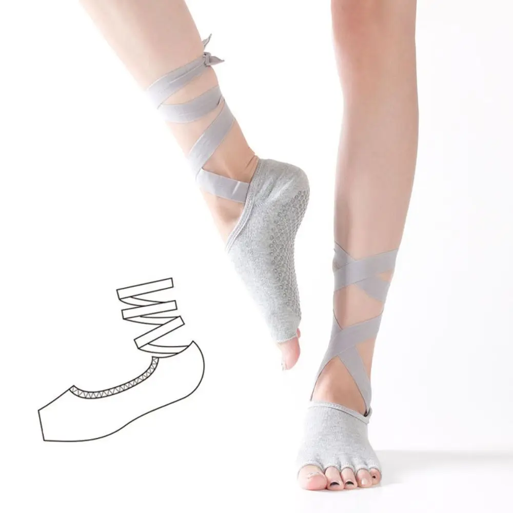 Floor Socks Lace-up Five Fingers Socks Cotton Anti-Slip Pilates Socks Women Hosiery Fitness Toe Yoga Socks Barefoot Workout