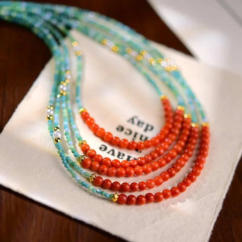Nanhong gradual change color colorful turquoise spinel handmade beaded mix and match girlfriend gift necklace national style