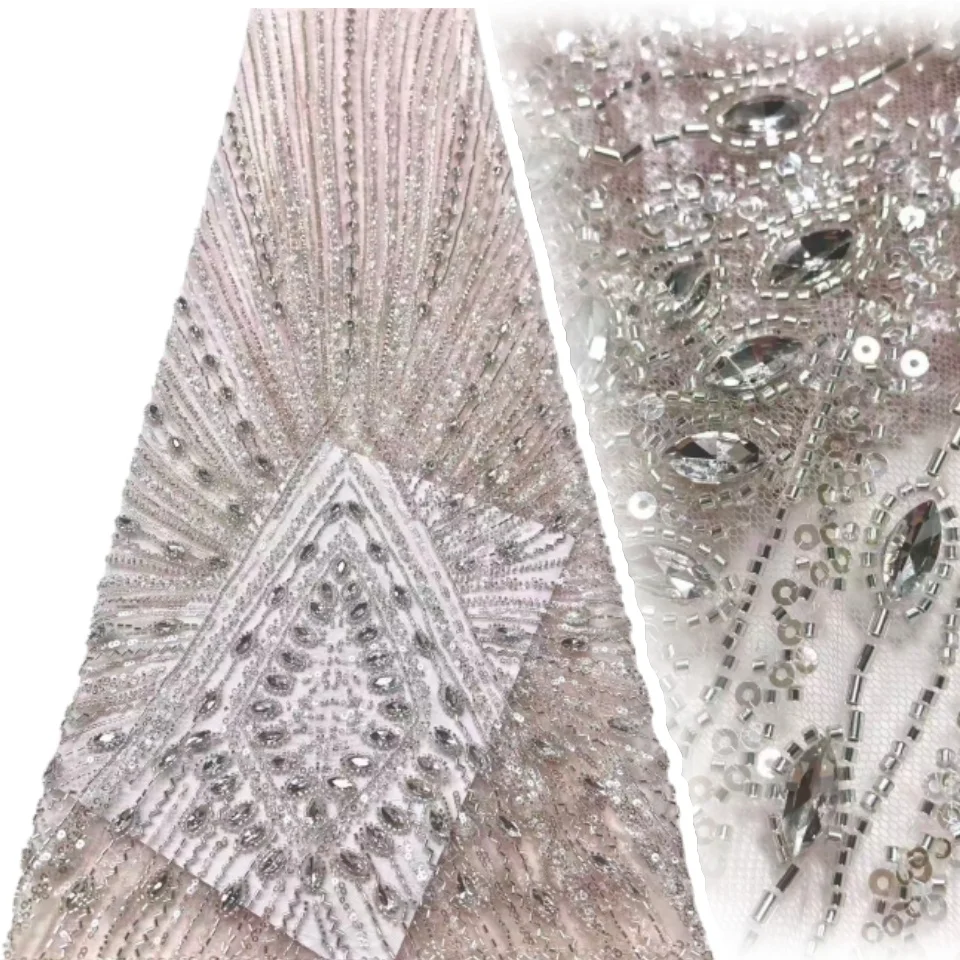 

Африканская тяжелая кружевная ткань ручной работы с бисером 2026, высококачественная нигерийская кружевная ткань с блестками и бисером, подходит для свадьбы 1910