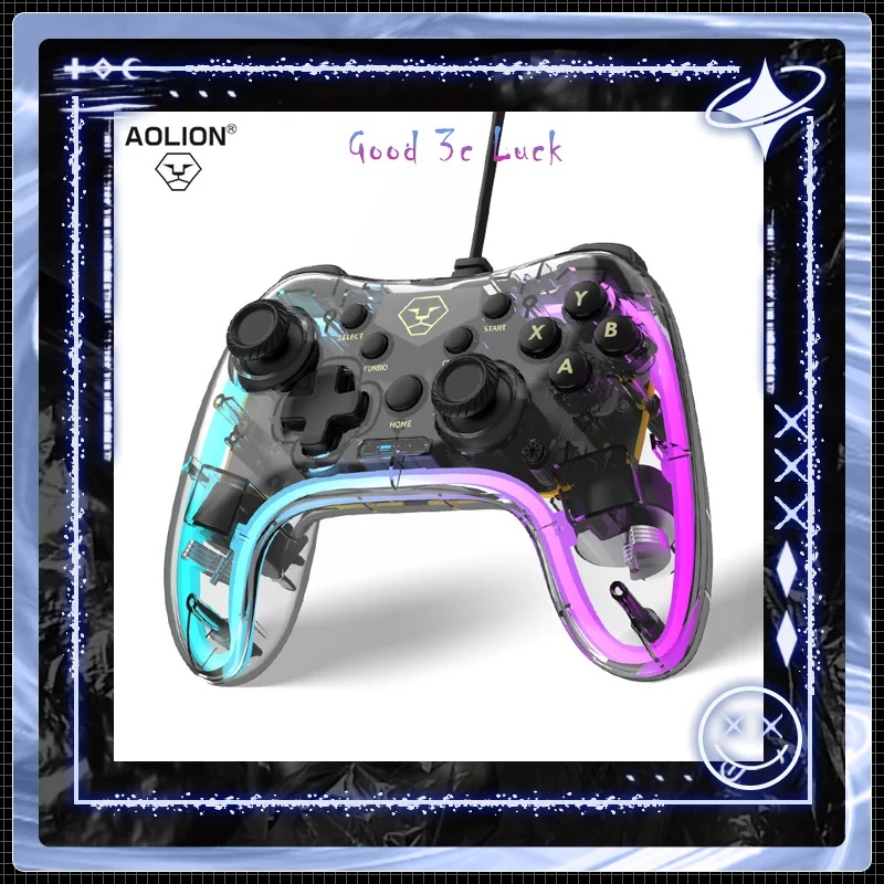 Aolion Professional Grade Wired Gamepad Rgb Light Effect Hall Trigger Asymmetrical Motor Game Controller Support Switch Steam