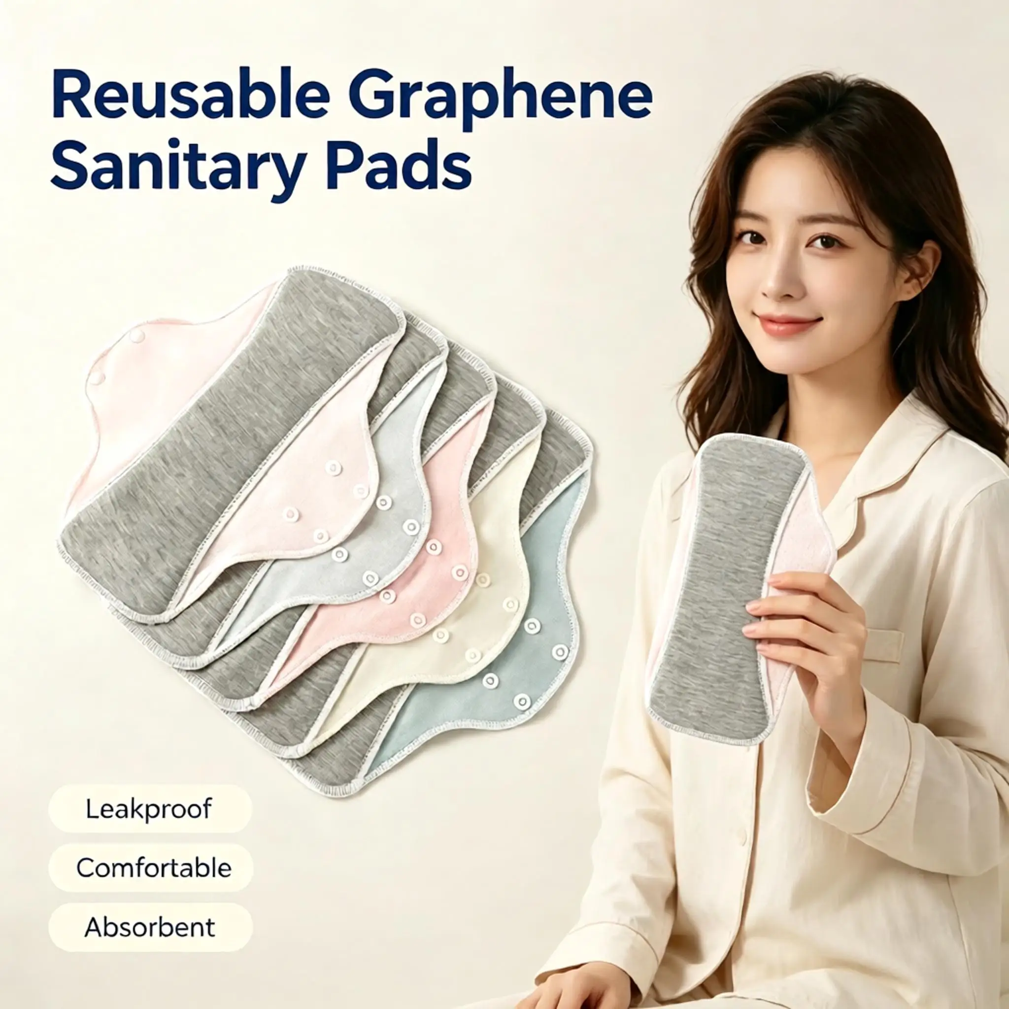 Reusable Graphene Sanitary Pads Washable Soft Breathable Leakproof Women Menstrual Pads Postpartum Period Absorbent Cloth Pads
