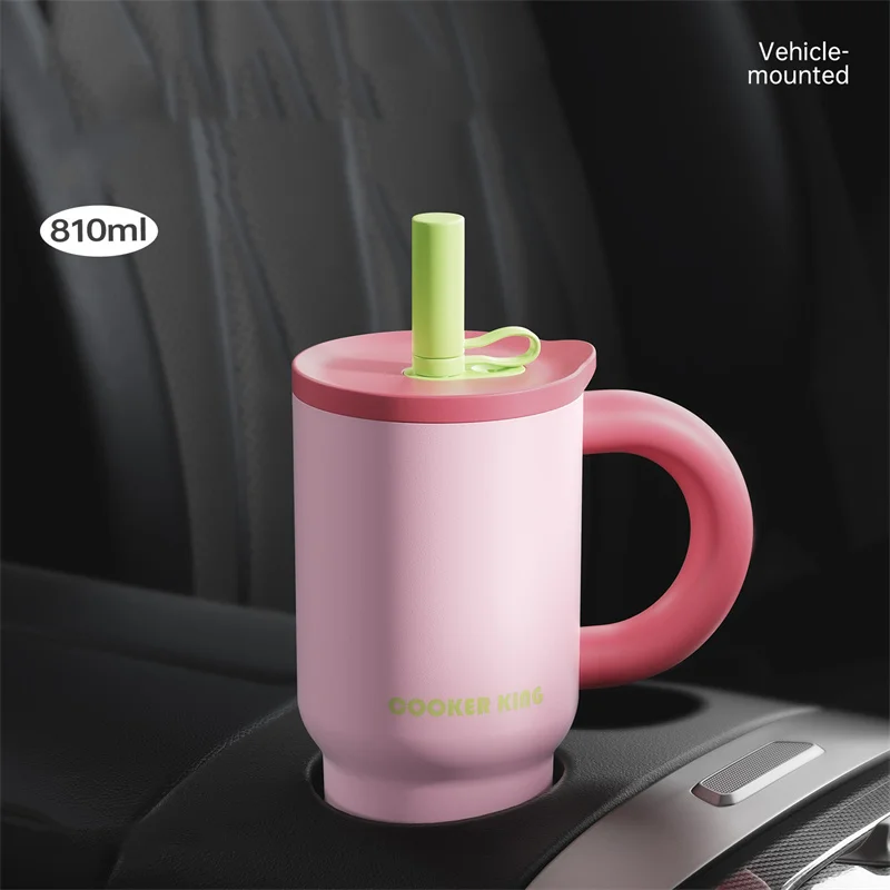 طباخ كينغ في المخزون 810 مللي كوب قارورة عازلة الفولاذ المقاوم للصدأ كوب بقشة الدفء والبارد كوب قهوة مع مقبض زجاجة ماء #5