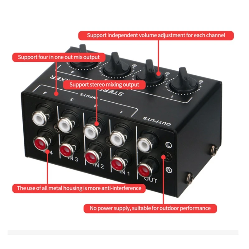 خلاط سلبي صغير ذو 4 قنوات، آلة موسيقية مدمجة، مشغل أقراص مضغوطة، خلاط محور ستيريو للكمبيوتر