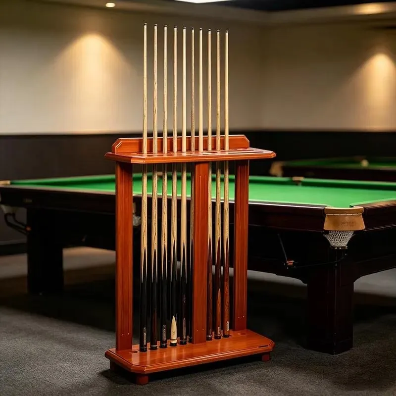 Classic Polished Hardwood 10 Hole Freestanding Billiard Stand for Indoor Game Room Decor