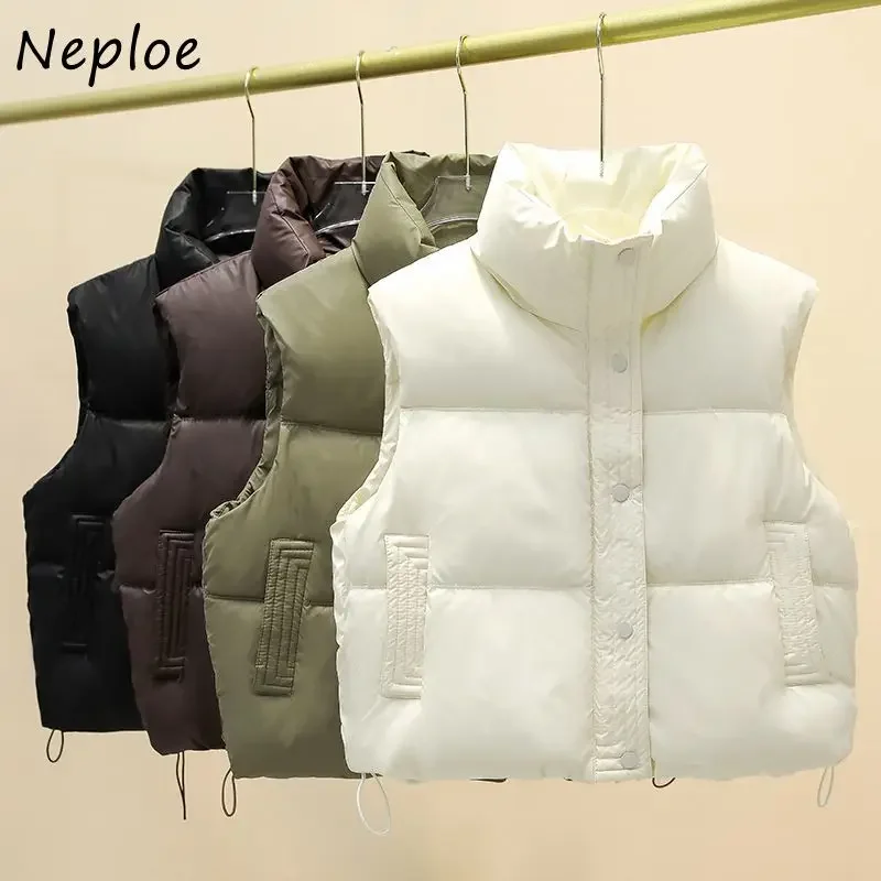 Neploe 2025 Autumn Winter New Thicked Vest Coats Fashion Stand Collar Zipper Jackets Mujer Y2k Sleeveless Loose Tops Women