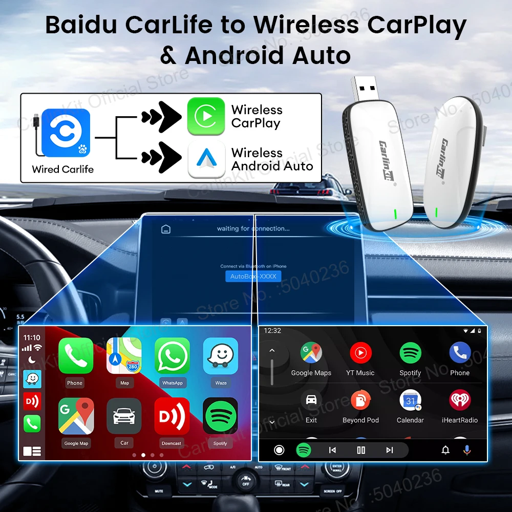 2025 Neuer CarlinKit Mini-Auto-USB-Adapter von CarLife auf kabelloses CarPlay, Android Auto, kabellose Autoverbindung, Original-Autoradio-Upgrade für Changan, Geely usw.