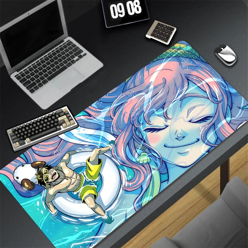 Gaming-muismat met gestikte rand Antislipbasis Uit één stuk Uitgebreide bureaumat Luffy-toetsenbord-muismat voor Office Home Computer