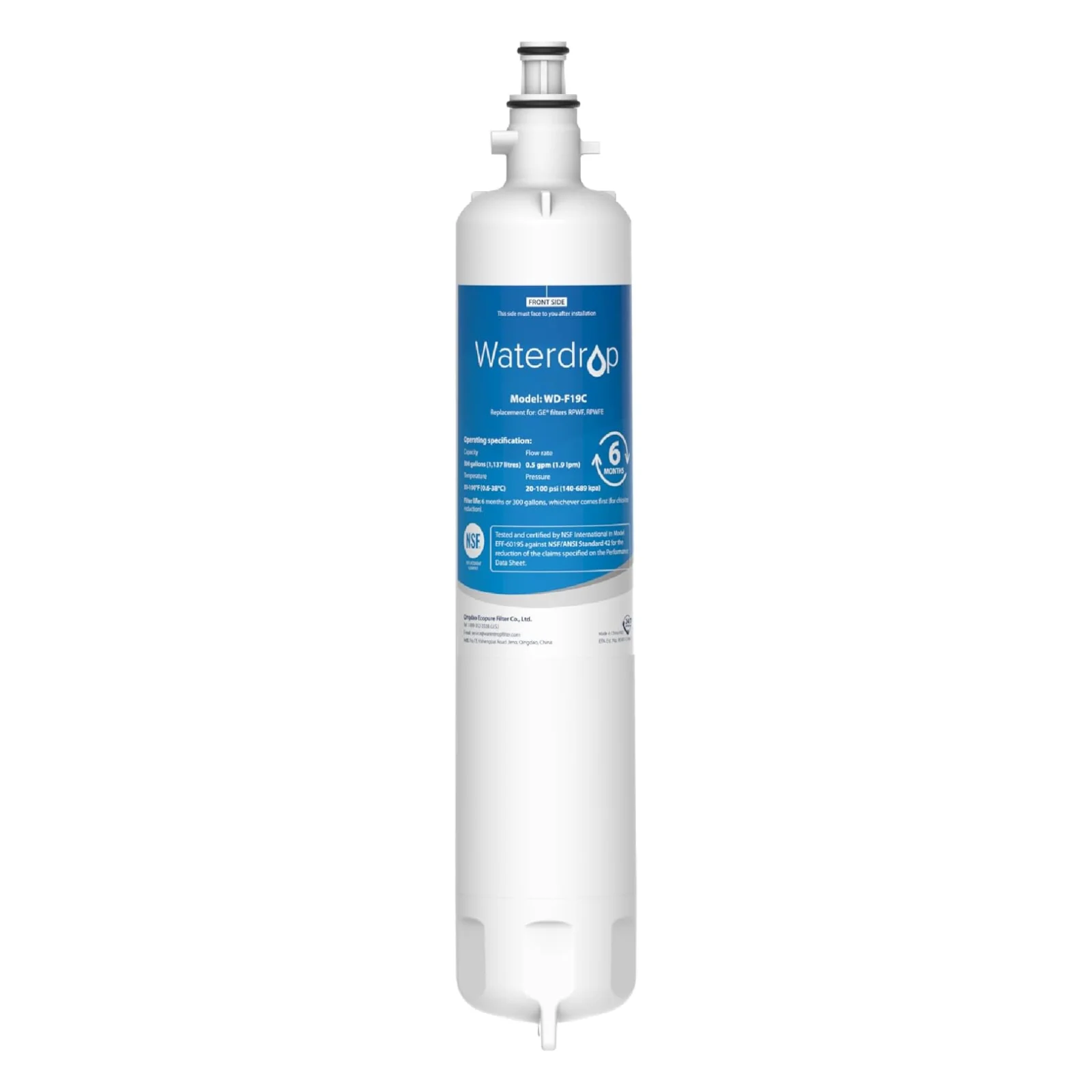 Waterdrop WD-F19C Replacement for GE® RPWFE®, RPWF (Built-in CHIP) Refrigerator Water Filter, Compatible with GFE28GYNFS