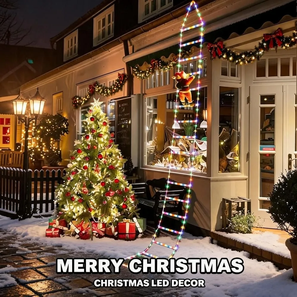 LED Christmas Decoration Warm White 8 Modes Santa Claus Climbing Ladder Climbing Santa Decor Colorful LED String Light Christmas
