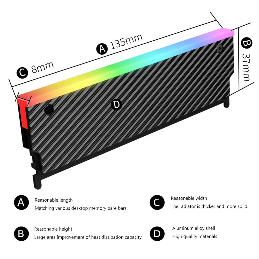 5V 3PIN ARGB DDR Heatsink Aura Sync DDR Memory RAM Cooler with Thermal Silicone Pad for DDR2 DDR3 DDR4 DDR5 Desktop PC Memory