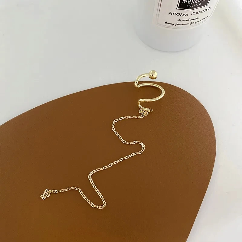 New Korean Fashion Vintage Gold Silver Color Long Chain Tassel Ear Cuff Clip on Earrings for Women Boho Circle Earcuff Jewelry