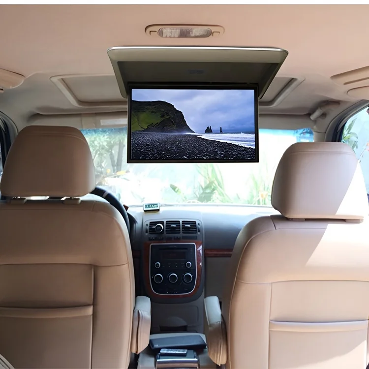 Factory Sale 24 Inch Android Flip Down Ceiling TV Screen DC12V Motorized Foldable Overhead USB//AV Smart Car Roof for RV view 2