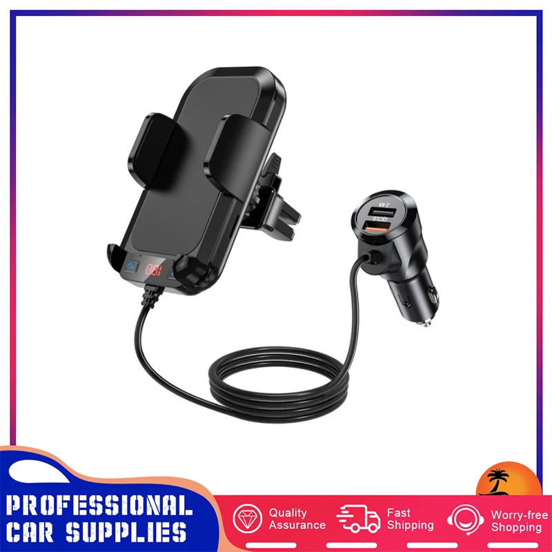 Car Mobile Phone Holder Handsfree 5.0 Bluetooth FM Transmitter Car Charger Quick With QC3.0 Dual USB Supporting TF/Aux In/Out