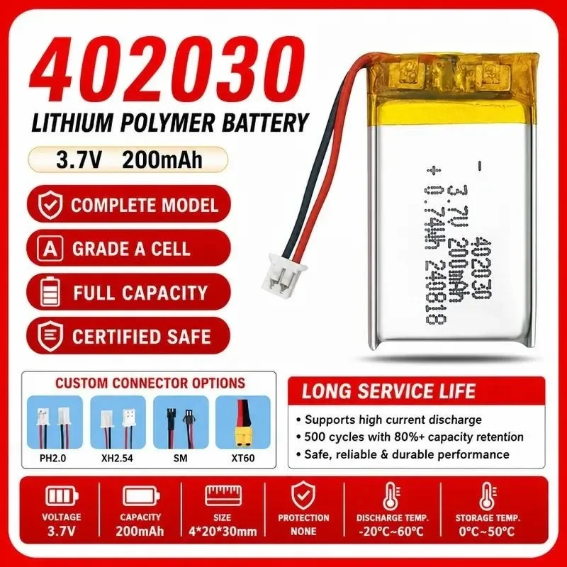 [New] 3pcs Polymer Lithium Battery 402030 200mAh for Bluetooth Headset Driving Recorder Beauty Instrument Rechargeable
