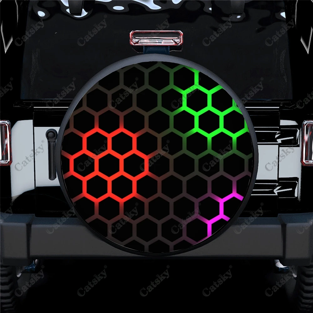 Rainbow Hexagon Car Spare Tire Cover Waterproof Protect for Truck SUV Trailer Auto Accessories Camping Decoration 14-17inch