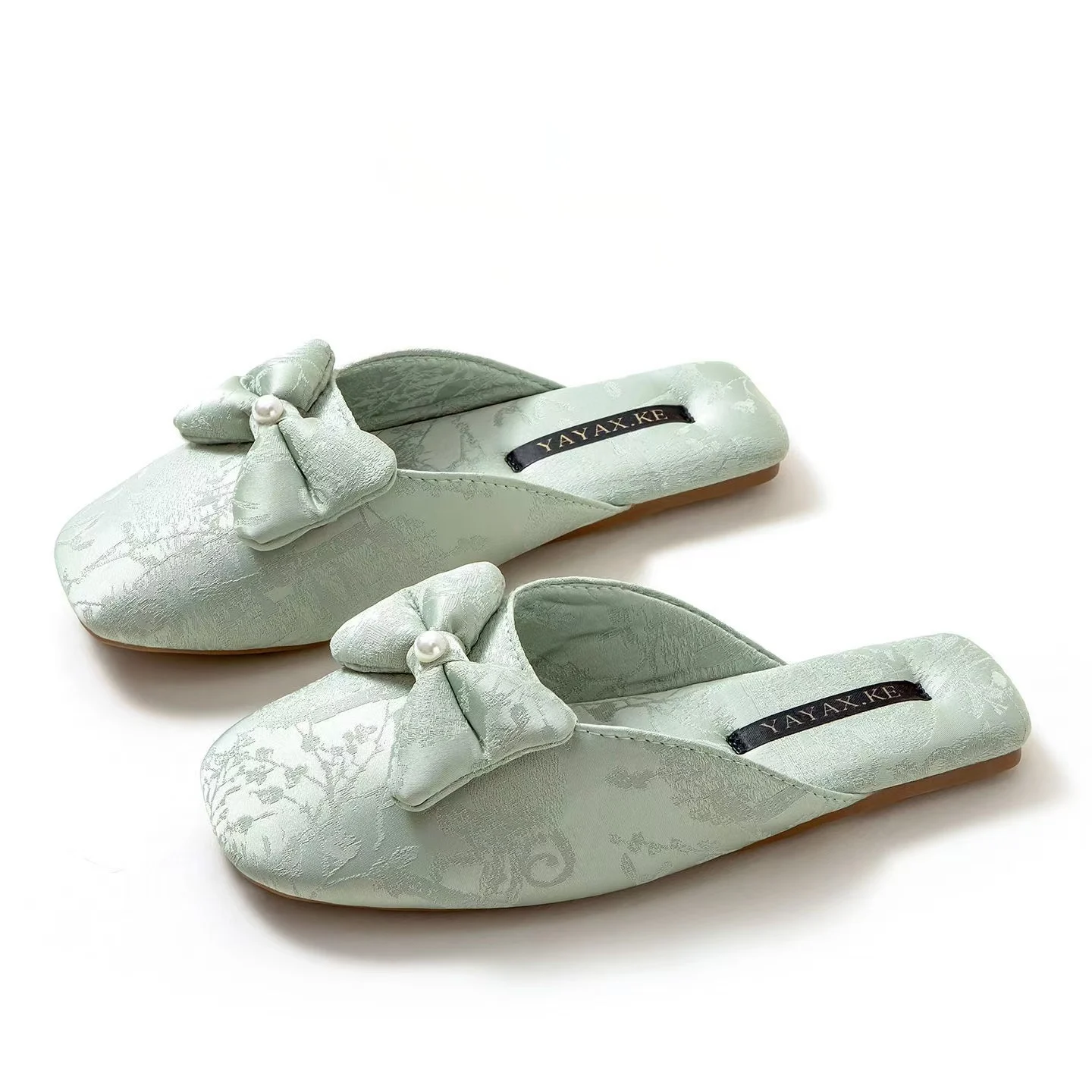 Women's Ethnic Style Bowknot Closed Toe Home Slippers Spring Autumn New Soft Sole High Quality Silk Print Floor Slippers