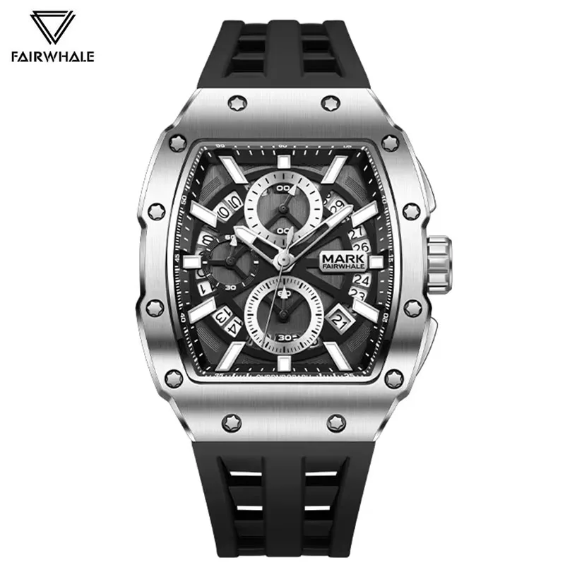 Mark Fairwhale relojes de moda para hombre correa de silicona informal reloj de pulsera de cuarzo cronógrafo deportivo reloj Tonneau hombre envío gratis