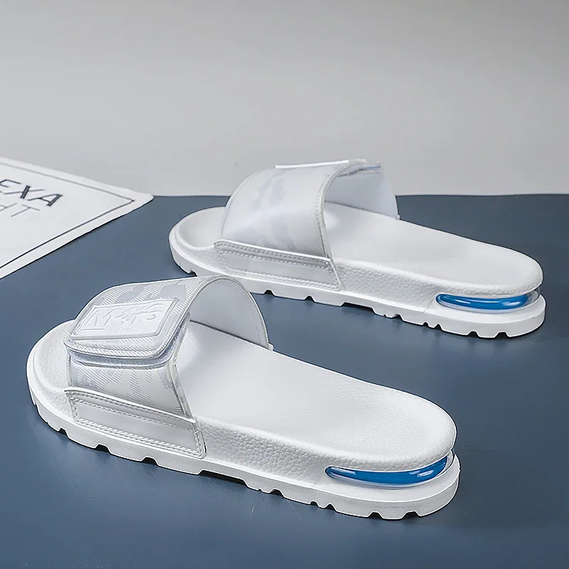 2025 الربيع والصيف الاتجاه ملابس عصرية سوبر لينة النعال الرجال الفيلكرو وسادة هوائية شخصية جميع النعال كلمة واحدة عادية