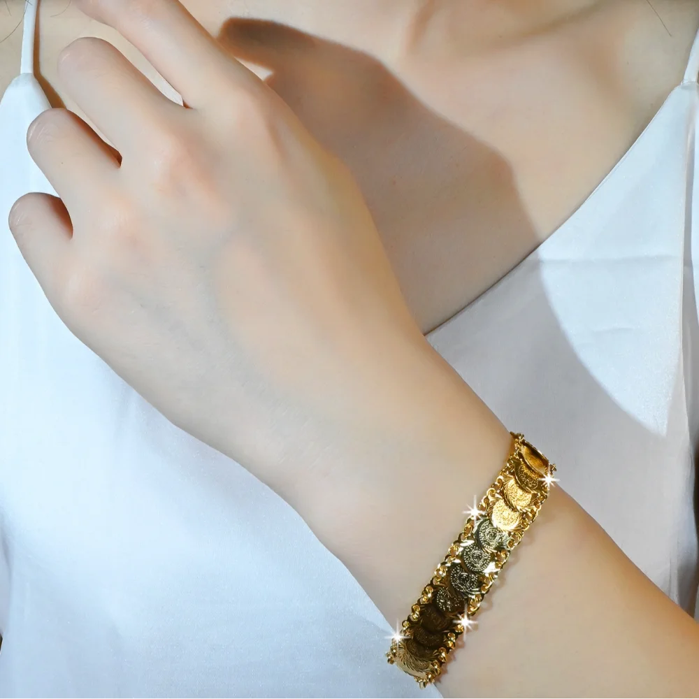 جديد العثمانية التركية المال عملة سوار النحاس الزفاف عملة الكفة أساور تصفيح الذهب والمجوهرات العرقية