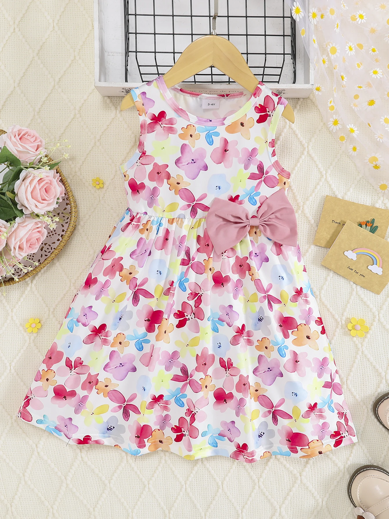 Mädchen Sommer Casual Ärmelloses Blumen Schmetterling Kleid Kinder Kleidung Kleinkind Mädchen Kleid Kinder Mode