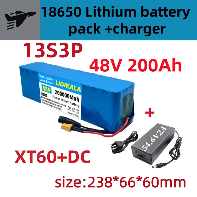 2026 Brandneuer 48V 200000mAh 500W 13S3P geeignet für 18650 Lithium-Ionen-Akkupack mit BMS 54,6V Ladegerät für Elektro-Kick-Scooter