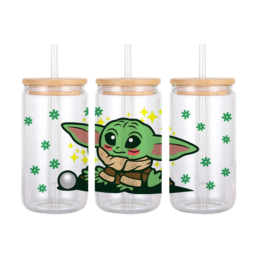 Baby Yoda Designs Disney Cartoon Pattern UV DTF Transfer Sticker Waterproof Transfers Decals For 16oz Glass Cup Wrap Stickers