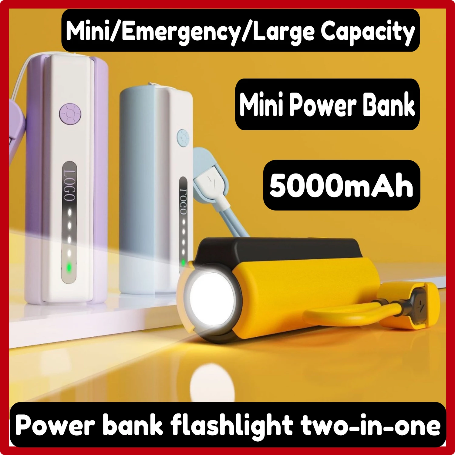 

Camping Capsule Power Bank 5000 Mah Type-C Charging Port Large Capacity Comes with Flashlight Fast Charging and Rechargeable, Mobile Power Supply Outdoor Strong Light Flashlight Cycling Power Bank Emergency Power Bank Flap Pocket Pants Power Bank