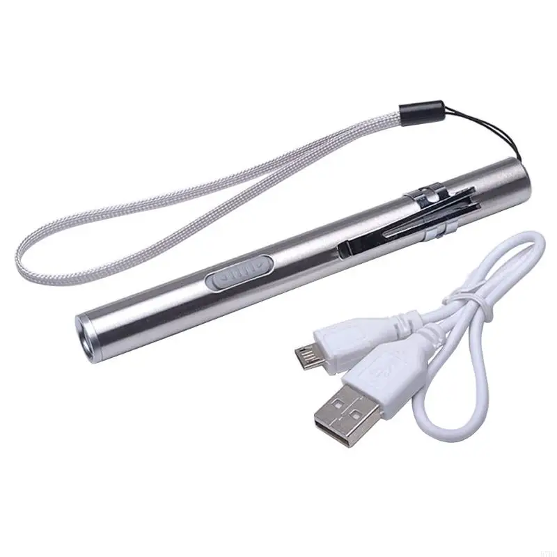 

57BE LED Mini Moon Light Flashlight with USB Charging Port Portable Long-range Flashlight Stainless Steel Material Flashlight