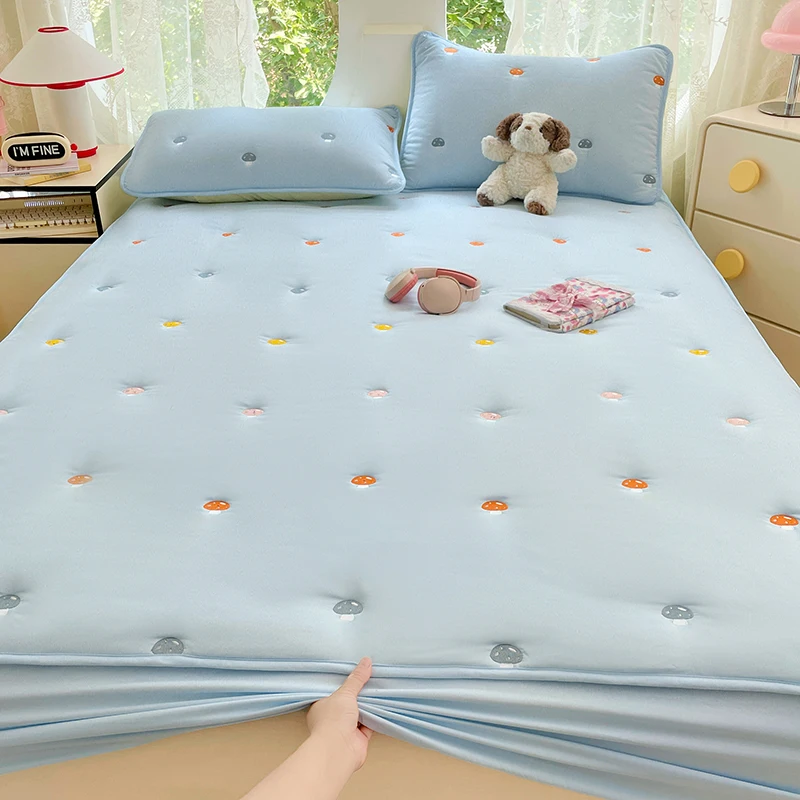 Bonenjoy 1pc Bed Cover Quilted Bedspread Non-slip Bed Linen Embroidered Mattress Protector 매트리스 커버 (No Pillowcase)