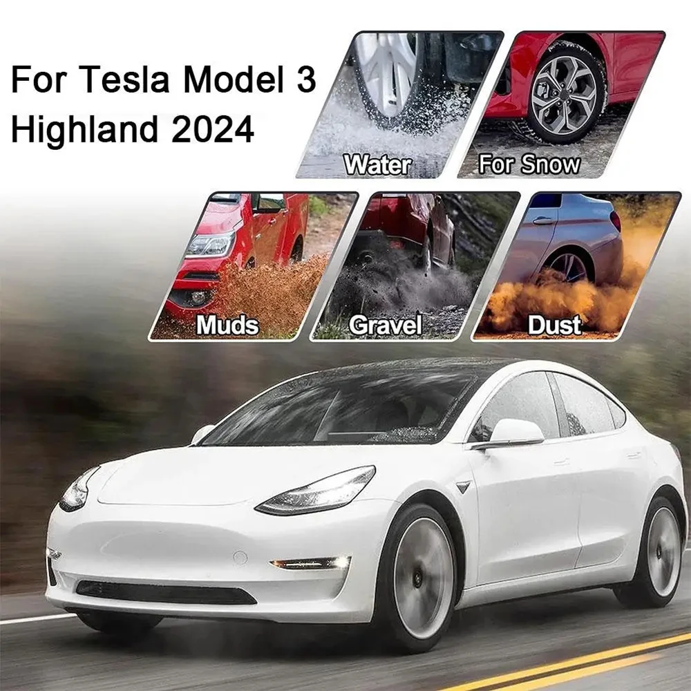 For Tesla Model 3 Highland 2024 Mud Flaps Splash Guards Anti-Sand Rear Wheel Fender Protector Auto Exterior Accessories