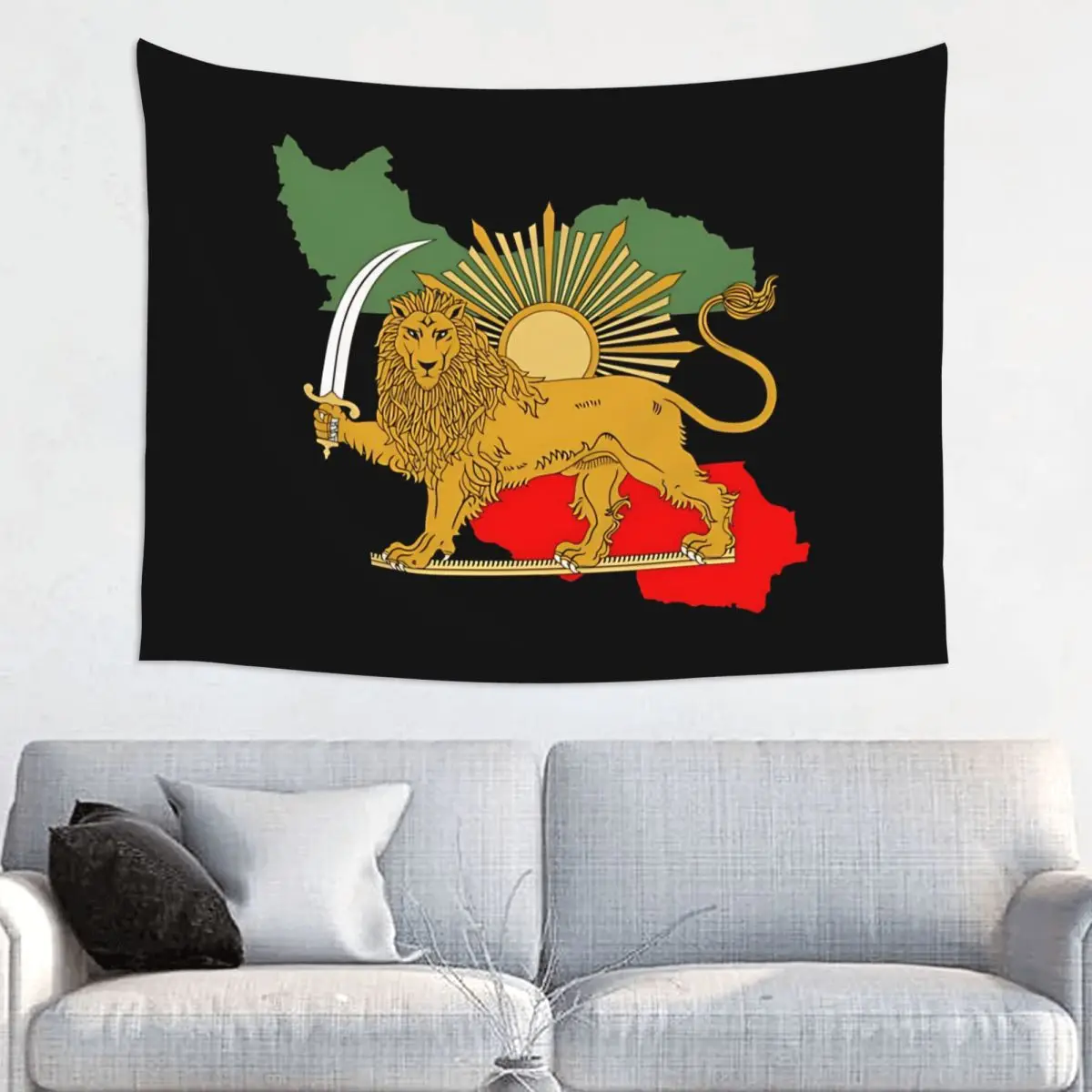 Iran Persia Map Flag Shir O Khorshid Lion And Sun Tapestry Wall Hanging Print Wall Tapestry Boho Decoration Room Wall Cloth