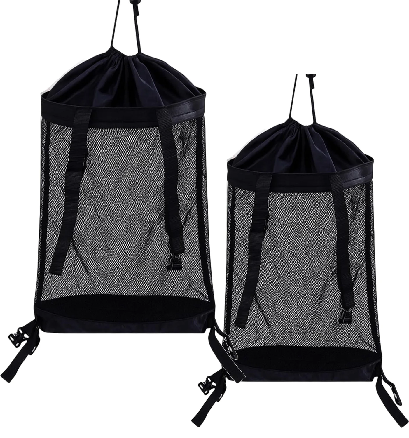 Golf Cart Mesh Storage Organizer 2 Pack with Reinforced Buckles and Drawstring Lock for Towels Clothing Umbrellas Water Bottles