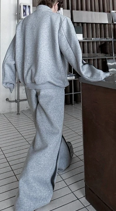 الرجال 2025 الخريف جديد 2 قطعة الوقوف طوق رسمت باليد فضفاضة طويلة الأكمام بلوزات الراحة السراويل الطويلة الرجال اللون مطابقة مجموعات #3