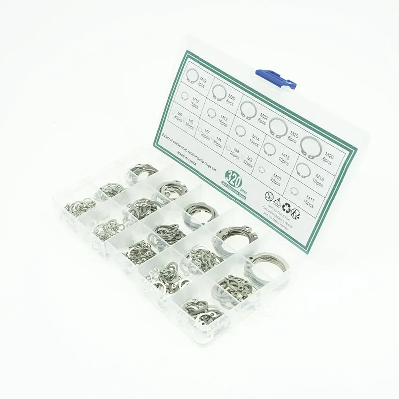 320pcs Internal Circlip Assortment Kit M3-M26 C Clip Washer set 304 stainless steel Retaining Ring Snap Ring kit for metal shaft