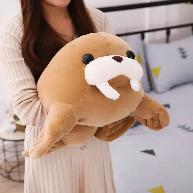 Cute 45/55cm Simulation Morse Toys Kawaii Walrus Plush Pillow Lying Animal Sea Lion Doll  Stuffed Boys Birthday Gift