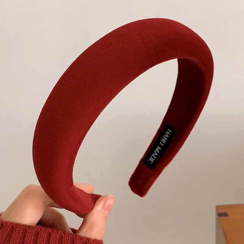 Vintage Red Women‘s Headband Woolen Velvet Hair Bands Headwear Korean Girl Side Sponge Hair Hoop Christmas Day Hair Accessories