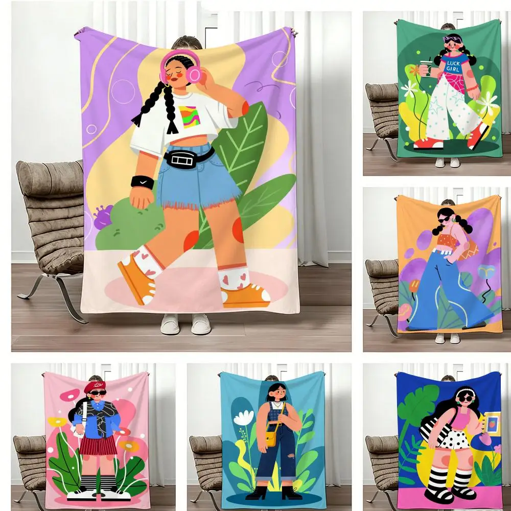 Art style F-Flat Vector Illustration Throw Lightweight 240g Flannel Blanket Soft Skin-friendly for Summer Cooling