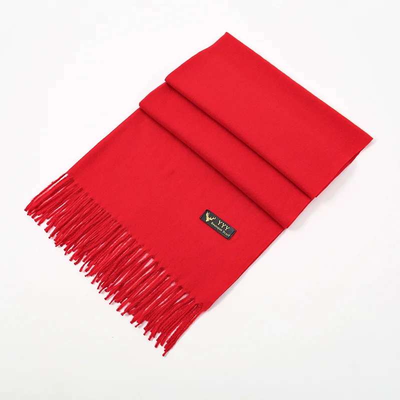 Plain Red Cashmere Scarf Winter Tassels Shawls Chinese Spring Festival Scarf Lady Soft Wraps Warmer Scarves Pashmina Scarf Cape