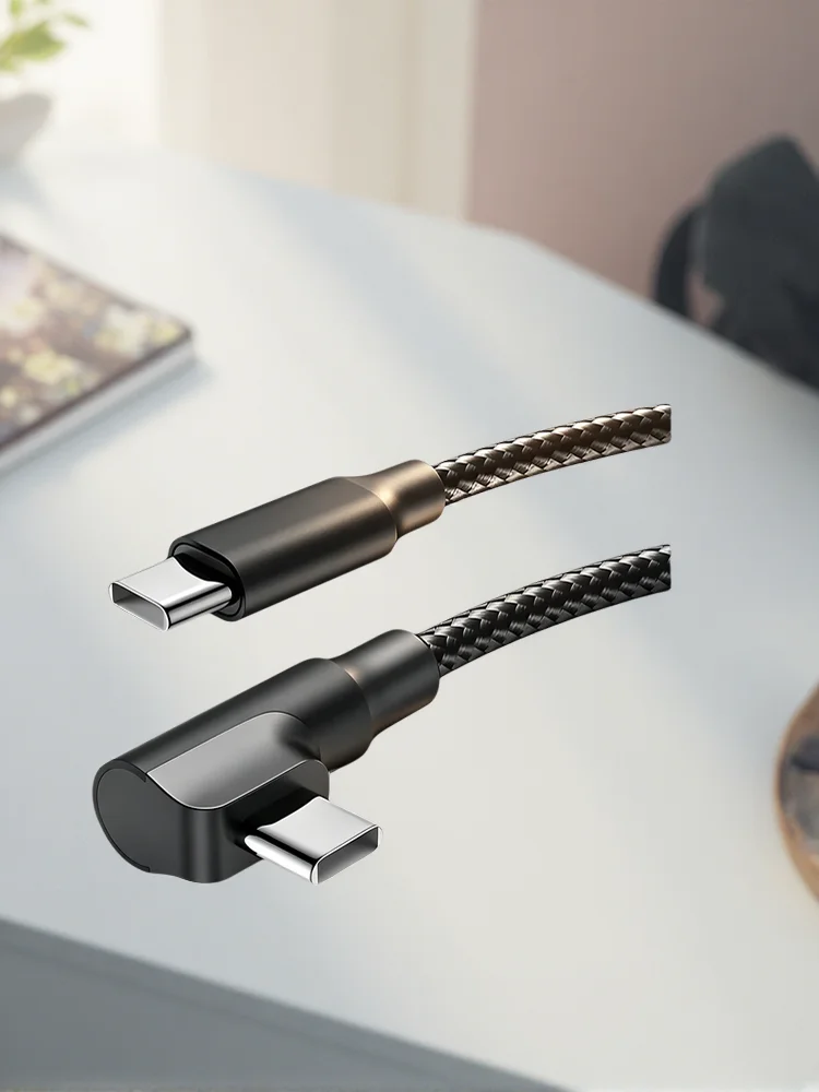Kabel USB-C do USB-C z szybkim ładowaniem PD 100W, zagięty pod kątem 90 stopni, w oplocie, do iPhone 15 16 17, Samsung, Huawei, Honor, Xiaomi, Redmi, POCO — 2
