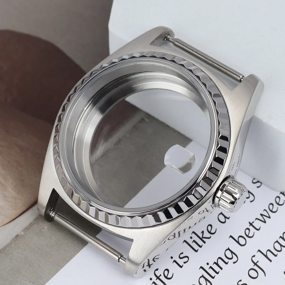 38.5mm NH35 Watch Cases Polished Brushed Parts Screw-in Crown For NH35 NH36 NH34 NH38 4R Assemble Watch Accessories 29.5mm Dial