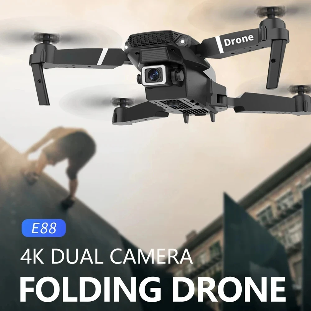 โดรน4K E88มืออาชีพกล้องความละเอียดสูงมุมกว้าง WiFi FPV ของเล่นเฮลิคอปเตอร์โดรน RC พับได้