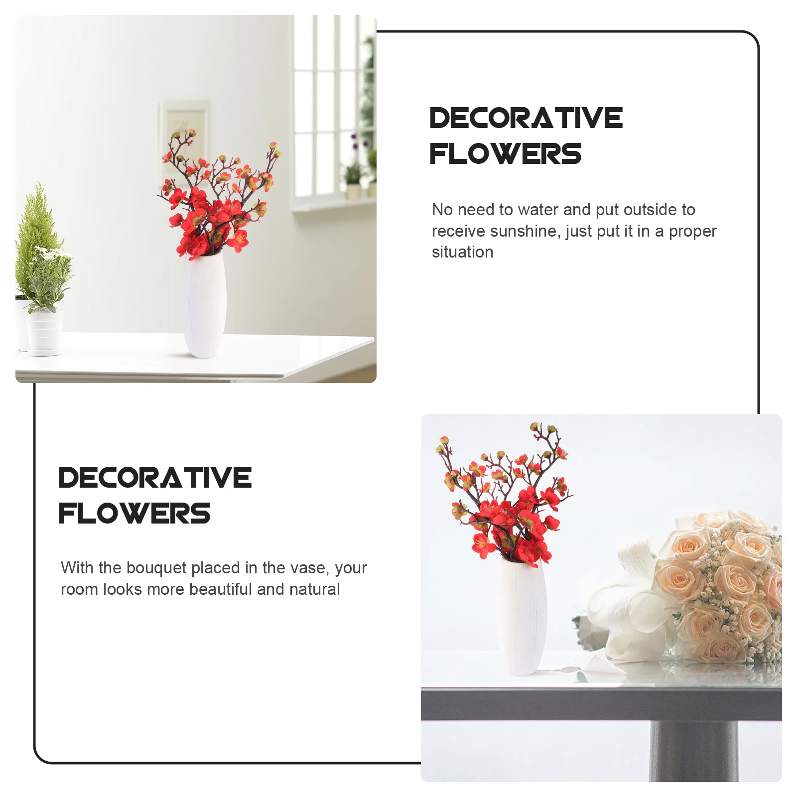 

3Pcs Exquisite Wintersweet Branch Red Fake Flower Wedding Ornament Home Decoration No Watering Needed Artificial Wintersweet