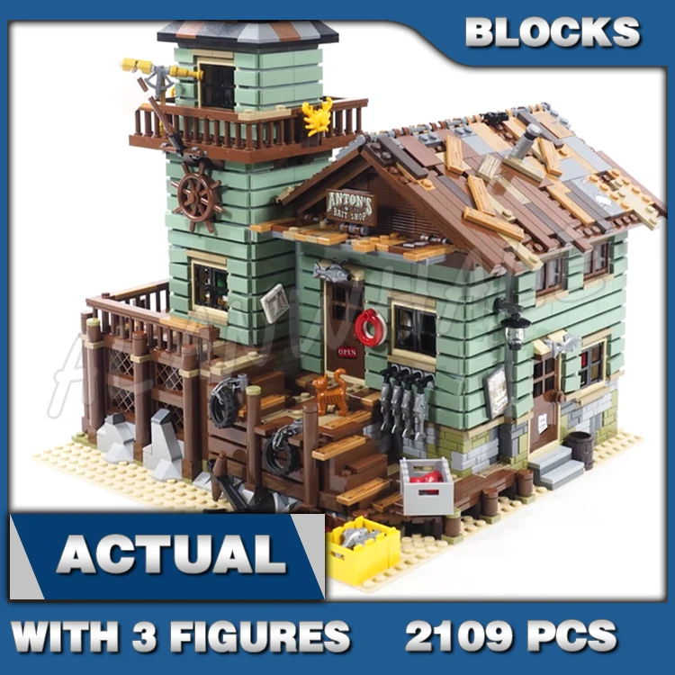 2109pcs Ideas Modular Old Fishing Store Shop Lookout Tower Office Beachside 16050 Building Blocks toy Compatible With Model