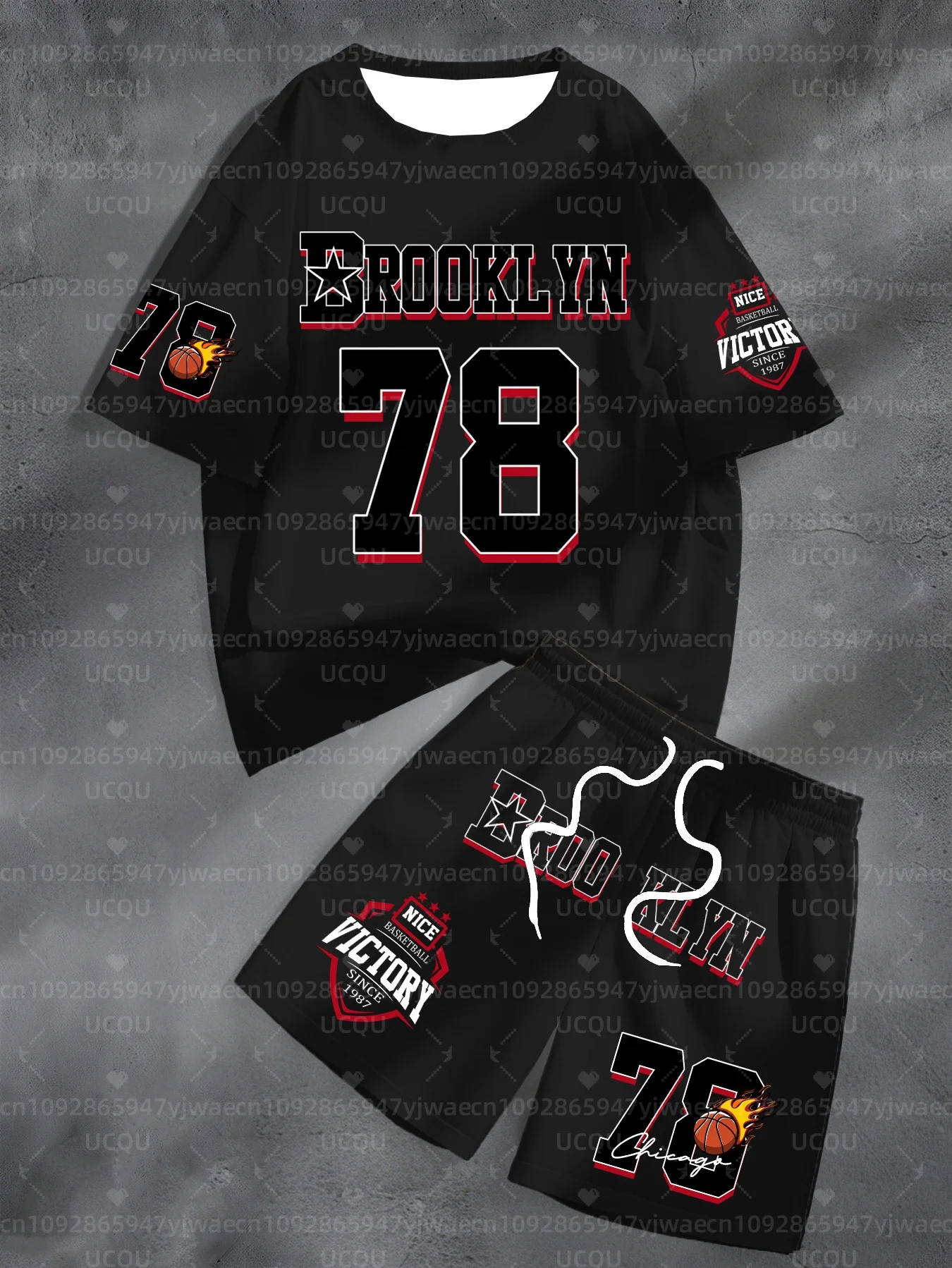 Summer Men's Casual Brooklyn NO.78 Print Short Sleeve T-Shirt & Shorts Set Round Neck Short Sleeved Women's T-shirt Shorts Set
