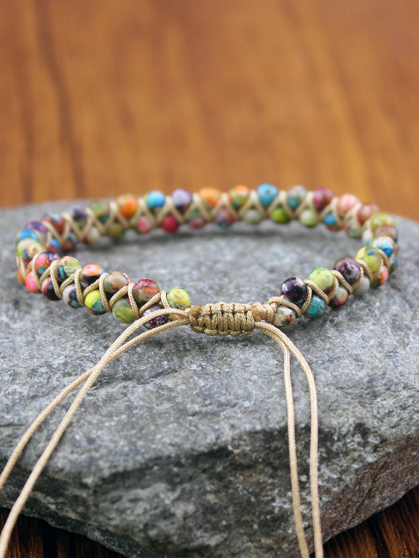 Colorful 4mm Beads Natural Stones Yoga Bracelet Handmade Braided Adjustable Bracelet For Women