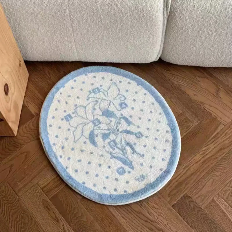 VIKAMA Polka Dot Lily Carpet Girl Bedroom Bedside Carpet Soft Non-Slip Living Room Bathroom Floor Mat Home Decoration